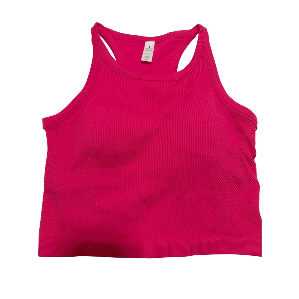 Yogalicious Ribbed Seamless Lucia Tank Top Hot Pink Racerback Padded Womens L